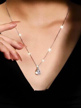 Necklace Graceful Teardrop Pendant Embellished with Sparkling Cubic Zirconia's